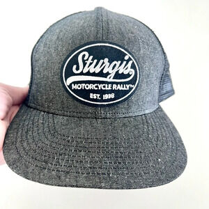 Sturgis Motorcycle Rally Vintage Oval Gray & Black Mesh Snap Back Hat One Size